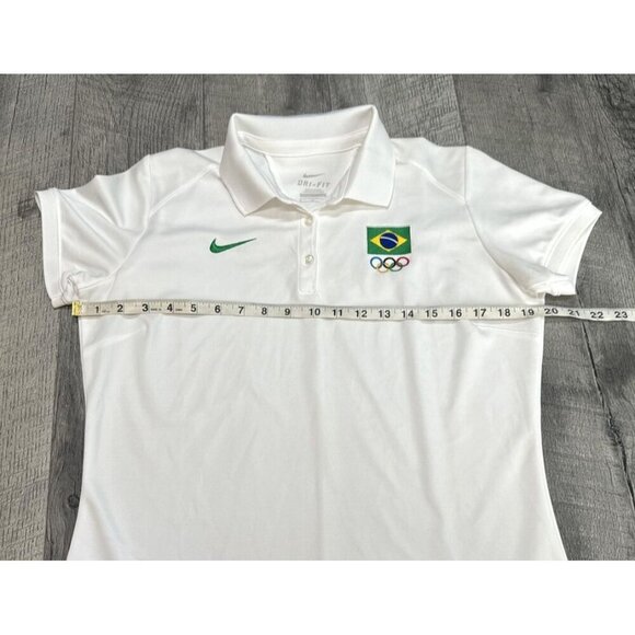 Nike Polo Shirt Womens Medium White Brazil Olympics Logo Dri Fit Stretch‎ Golf - Picture 6 of 10